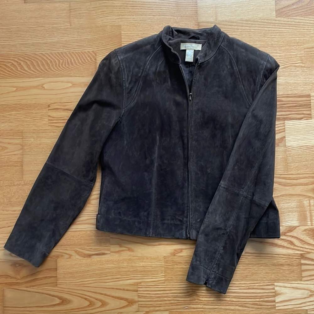 Brown suede zippered crop jacket -size 8P